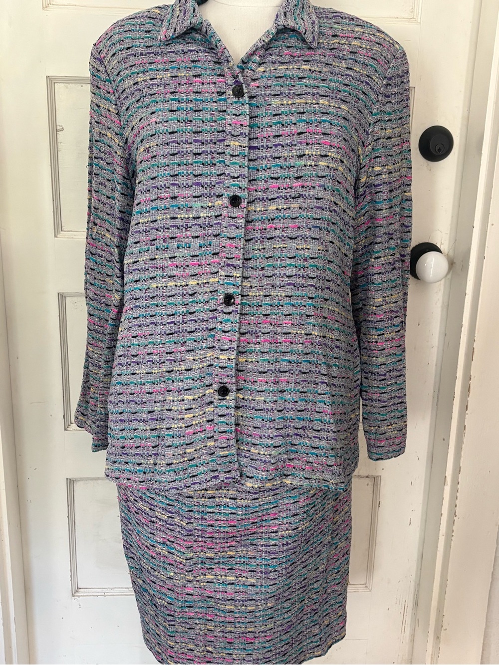 Vintage Anne Crimmins Umi Collection Silk Tweed Skirt Suit Set Size 16